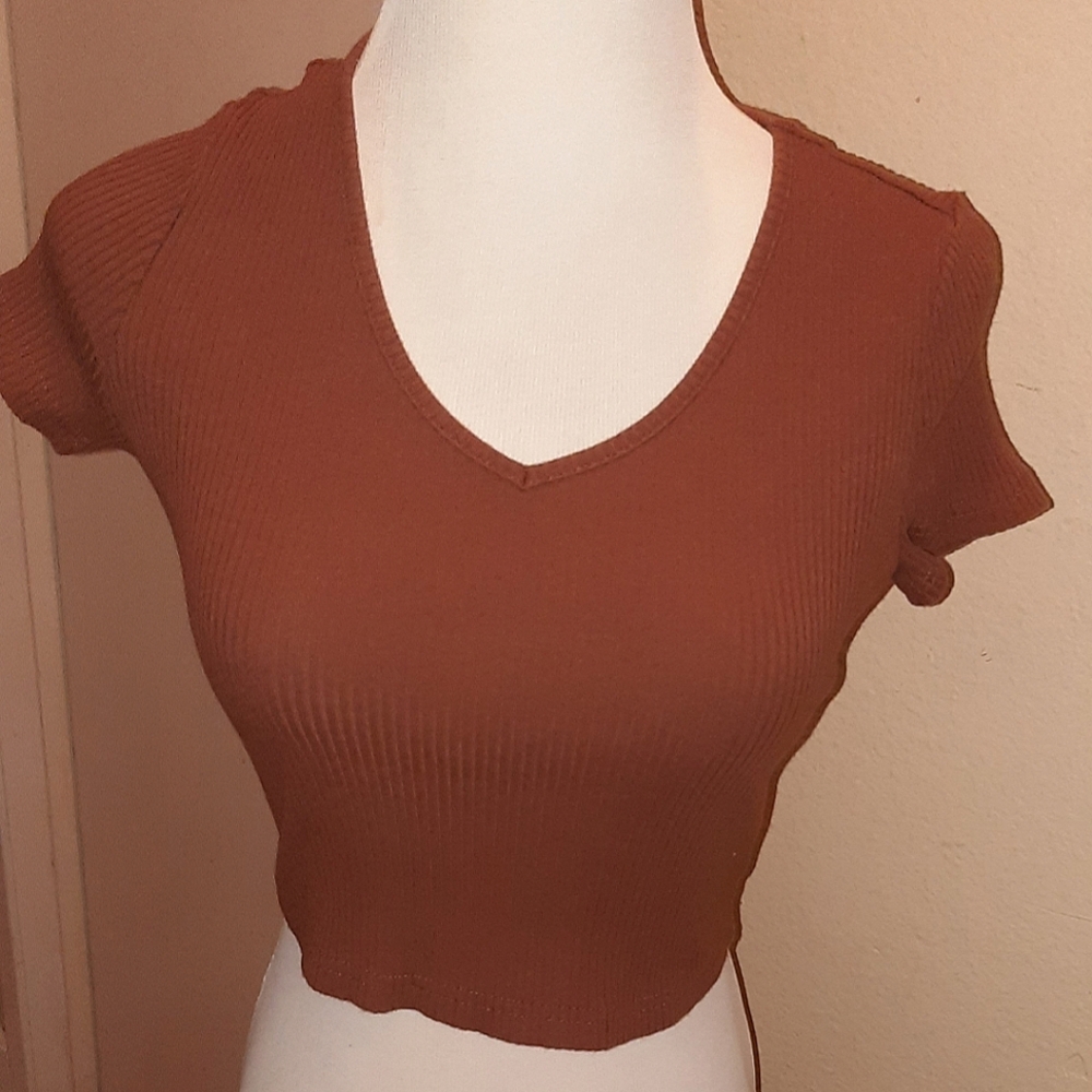 SHEIN brown crop top v neck